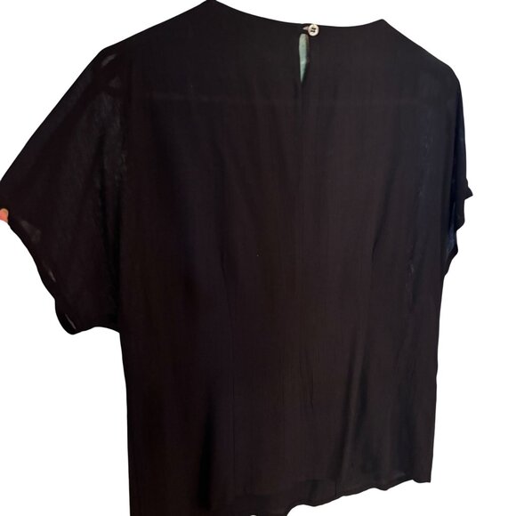 VTG '80's Carole Little Black Blouse Embroidered Sheer Bodice & Sleeve - Picture 6 of 13